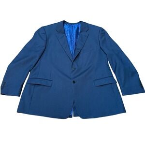 Turnbury Mens Size 48R 100% Wool Navy Blue 48 R Blazer Jacket 2 Button Checkered